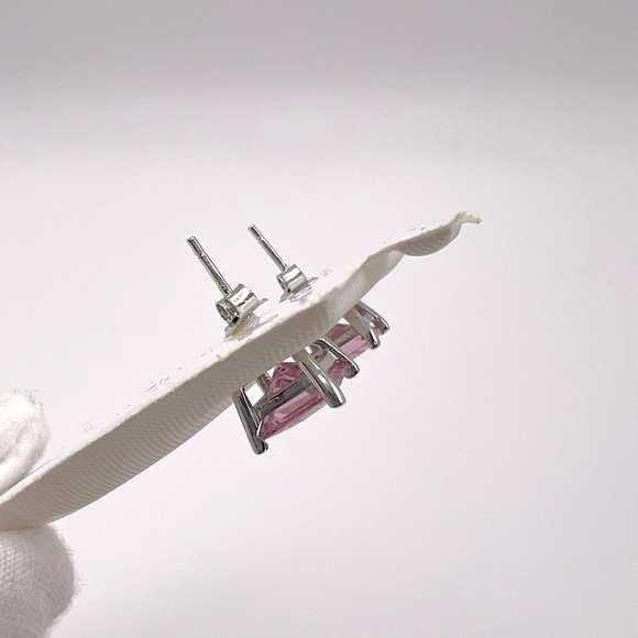 7mm Square Pink Cz .925 Sterling Silver Earrings - Picture 6 of 13